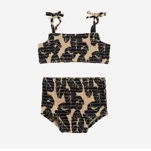 2 PIECE SMOCKED SUNSUIT | BLACK TARO LEAF | SUMMER WEIGHT BAMBOO | NWT